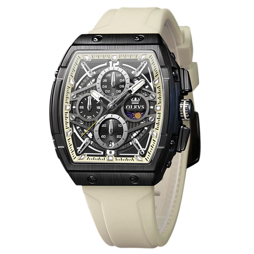OLEVS 2975 Tonneau Silicone Chronograph Watch for Men - White Watch | Olevs Watch Store