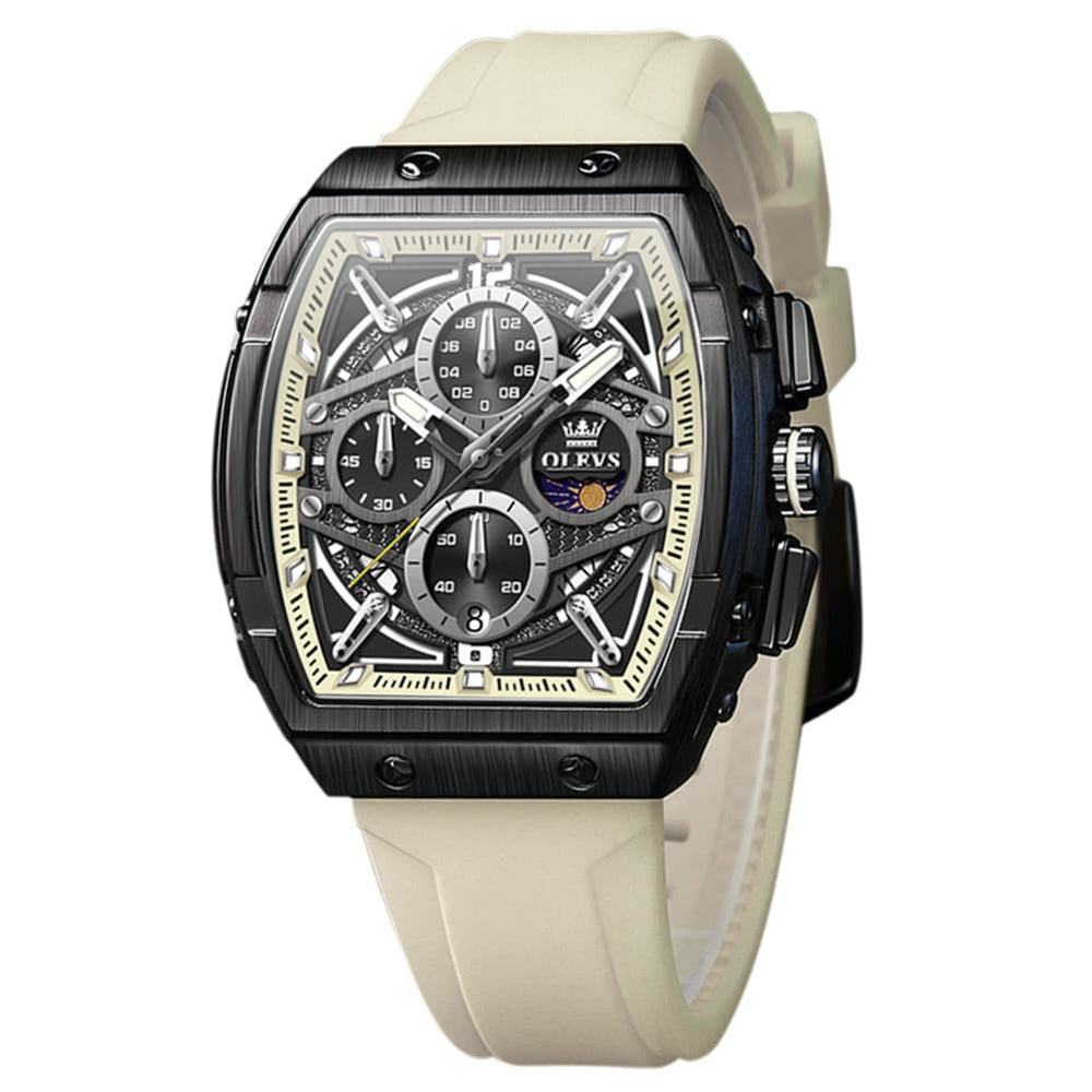 OLEVS 2975 Tonneau Silicone Chronograph Watch for Men - White Watch | Olevs Watch Store