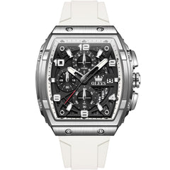 OLEVS 2976 Tonneau Silicone Chronograph Watch for Men - White Watch | Olevs Watch Store