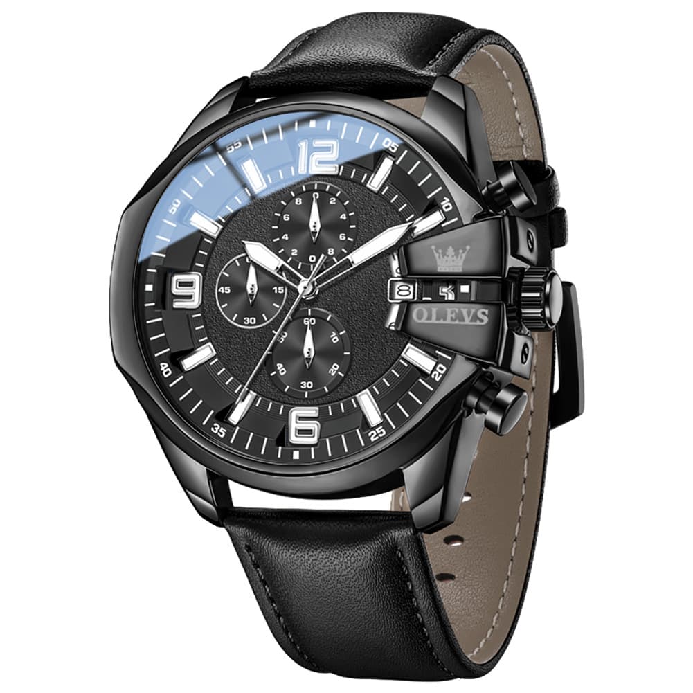 OLEVS 2978 Oversized 50mm Chronograph Quartz Watch for Men - All Black Watch | Olevs Watch Store