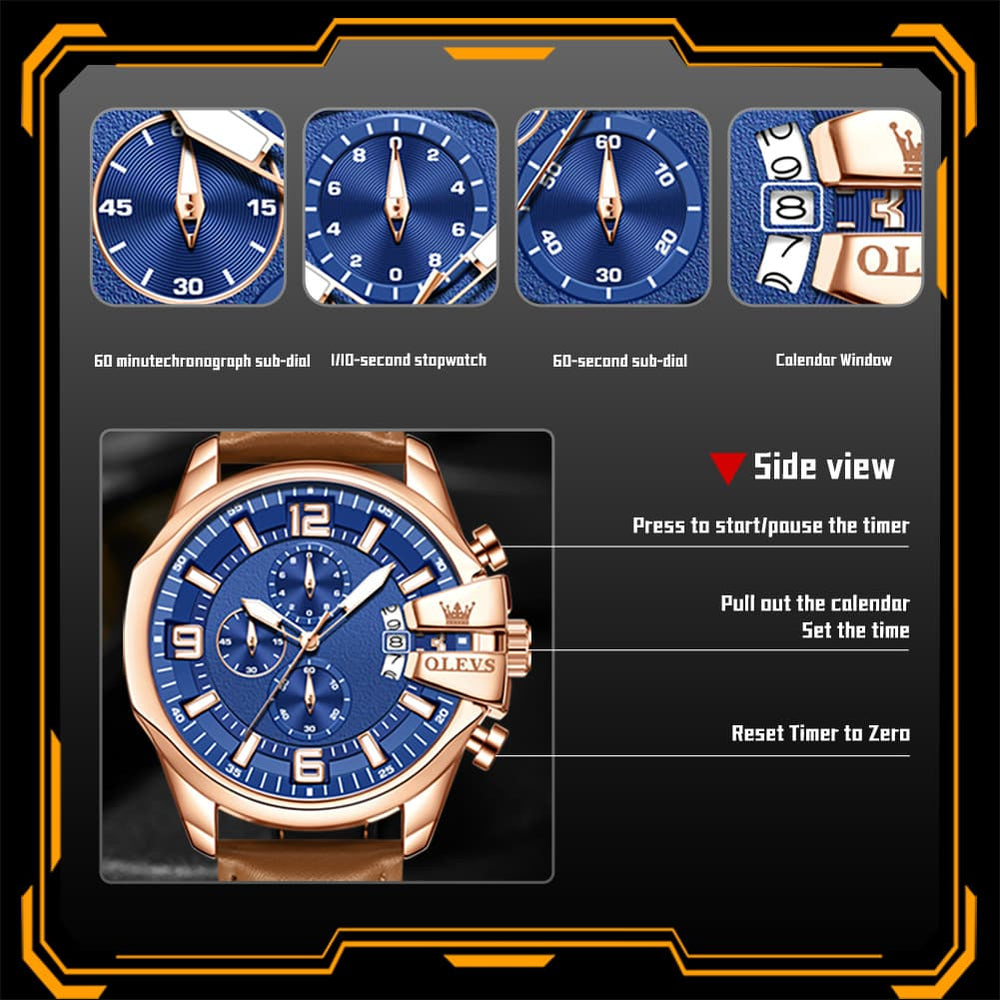 OLEVS 2978 Oversized 50mm Chronograph Quartz Watch for Men - Rose Blue Blue Watch | Olevs Watch Store