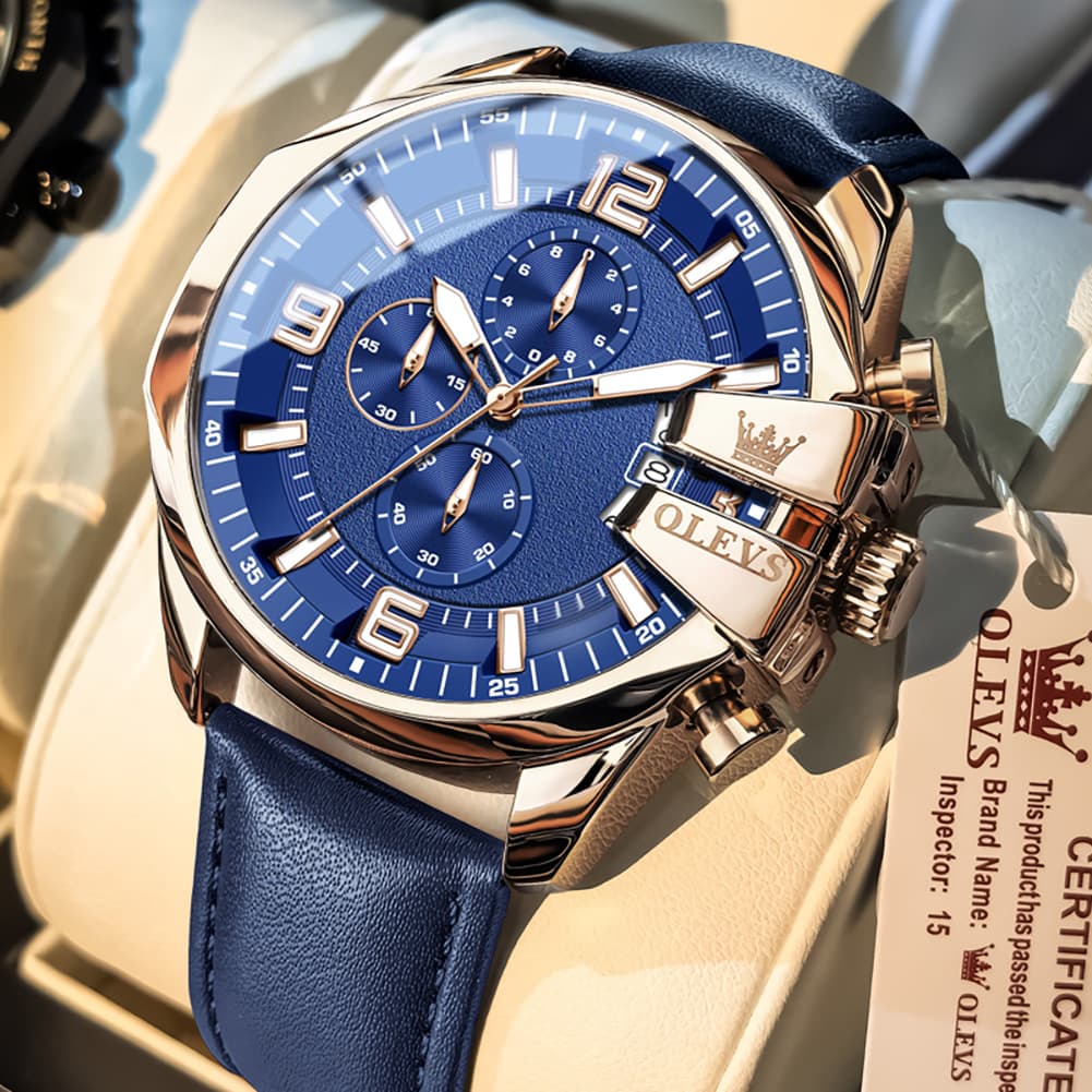 OLEVS 2978 Oversized 50mm Chronograph Quartz Watch for Men - Rose Blue Blue Watch | Olevs Watch Store