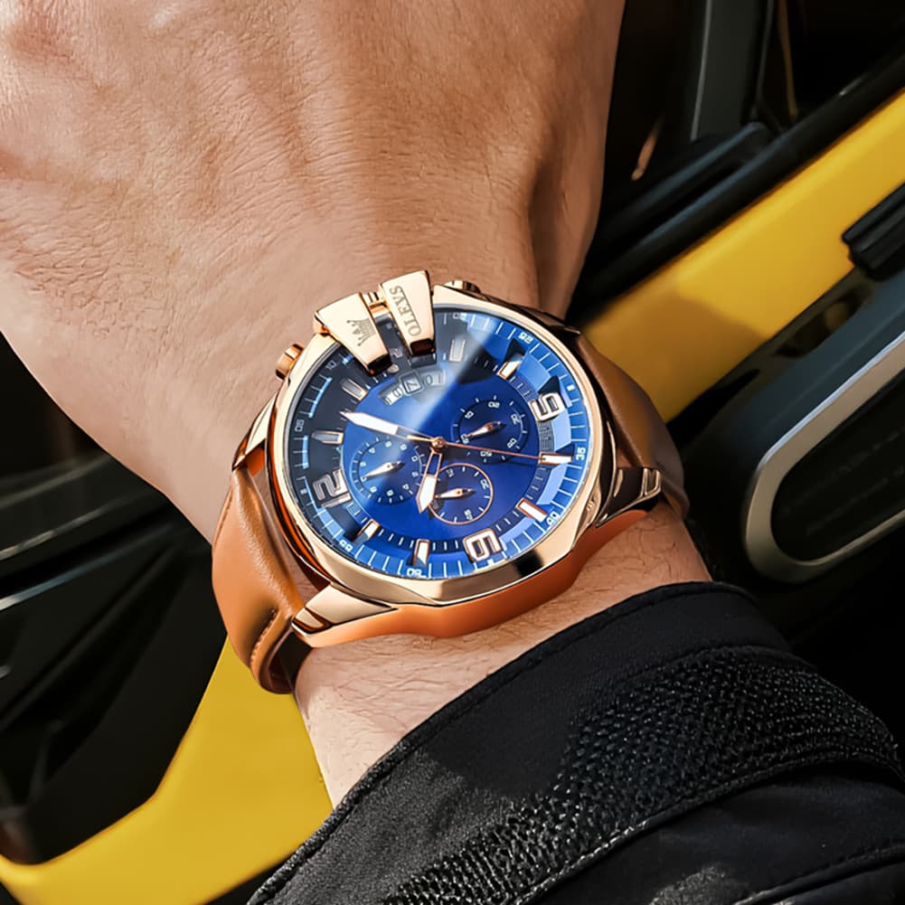 OLEVS 2978 Oversized 50mm Chronograph Quartz Watch for Men - Rose Blue Blue Watch | Olevs Watch Store
