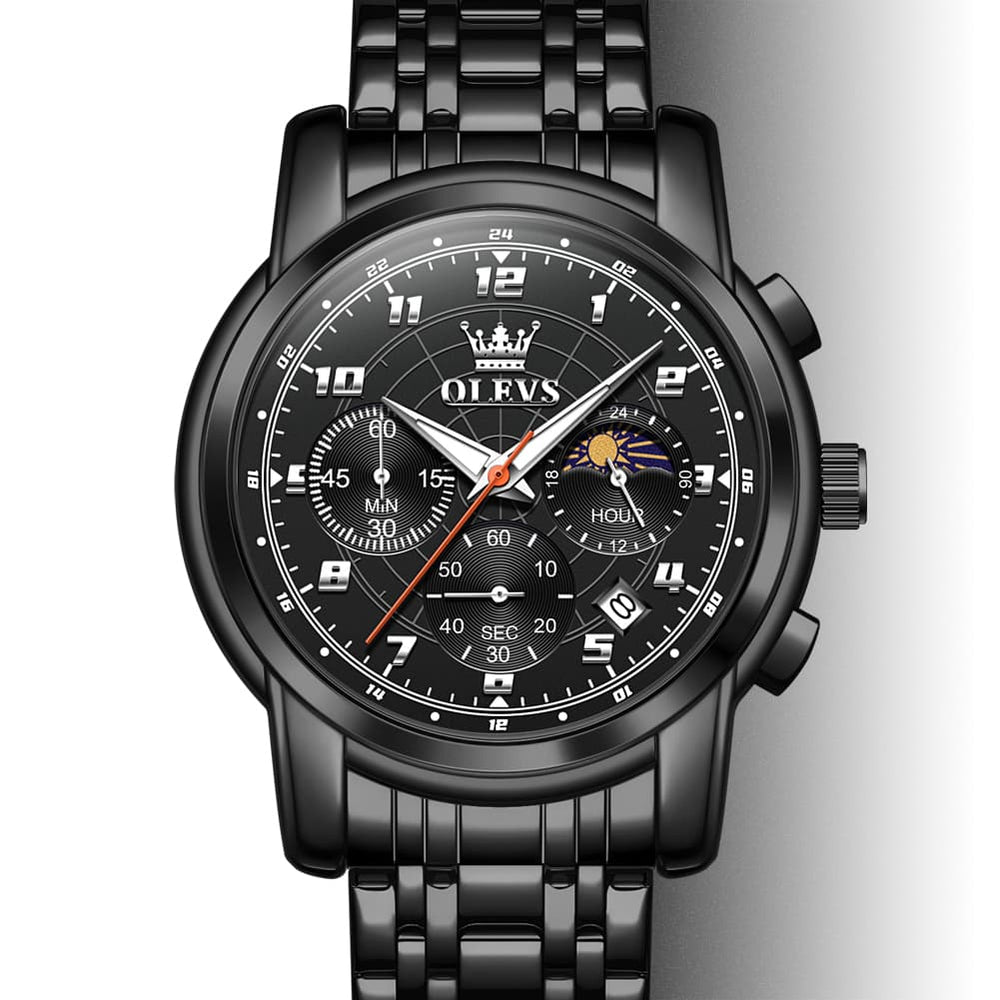 OLEVS 2983 Youthful Chronograph Quartz Watch for Men - All Black Watch | Olevs Watch Store