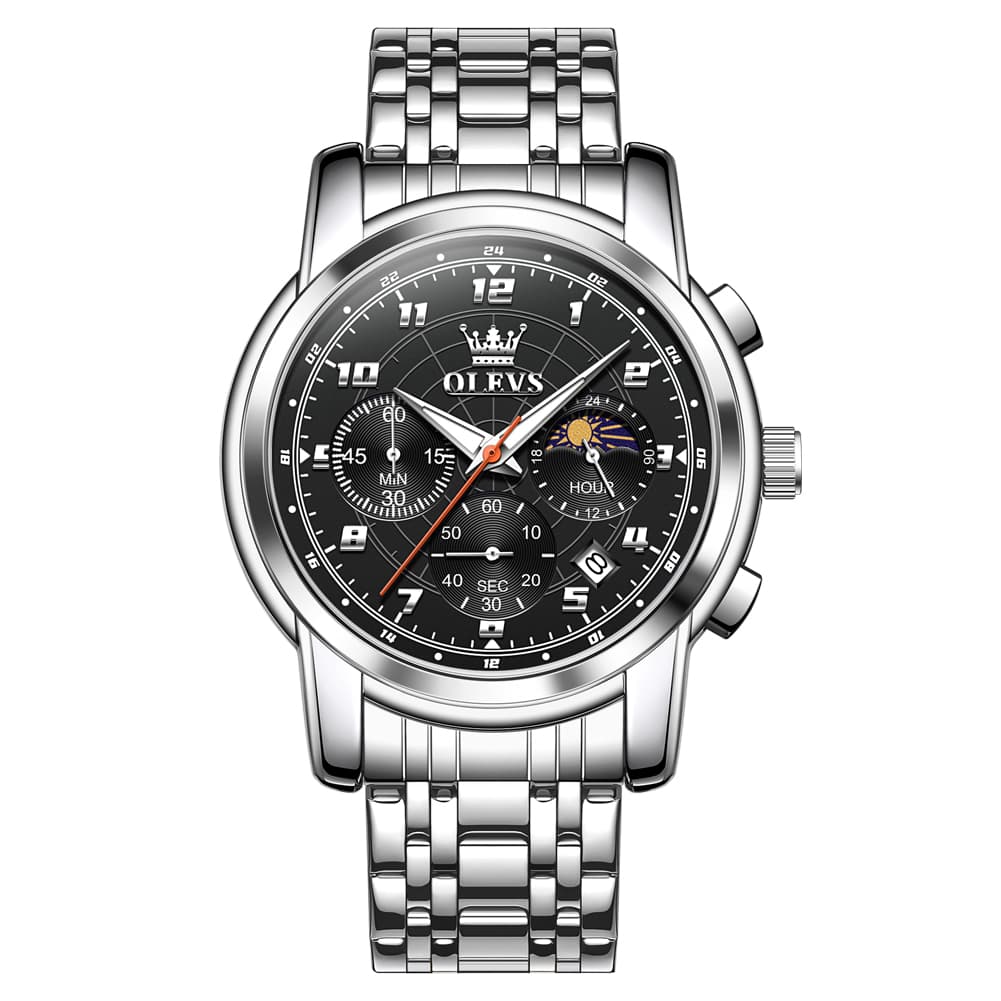 OLEVS 2983 Youthful Chronograph Quartz Watch for Men - Silver Black Watch | Olevs Watch Store
