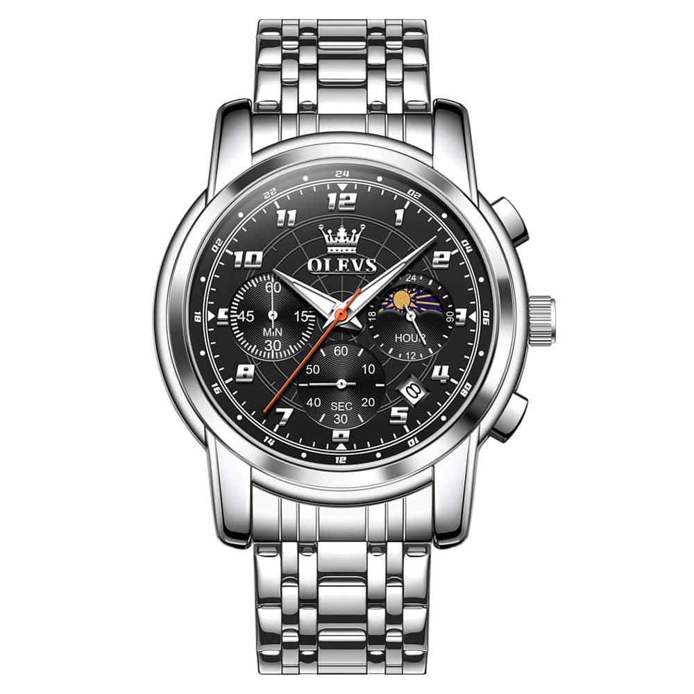 OLEVS 2983 Youthful Chronograph Quartz Watch for Men - Silver Black Watch | Olevs Watch Store