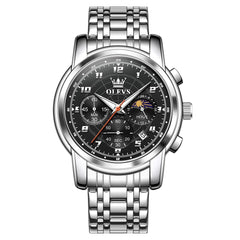 OLEVS 2983 Youthful Chronograph Quartz Watch for Men - Silver Black Watch | Olevs Watch Store