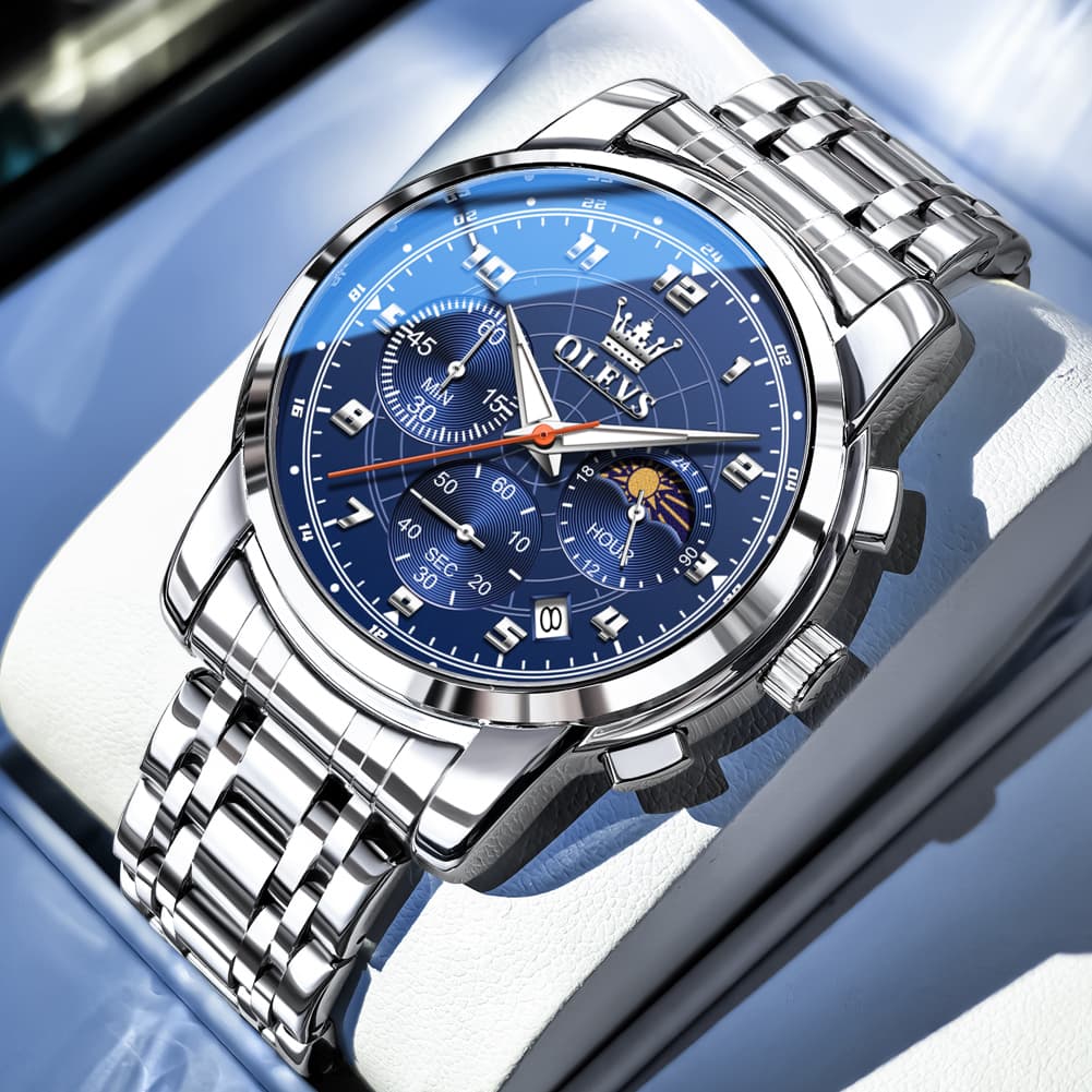 OLEVS 2983 Youthful Chronograph Quartz Watch for Men - Two Tone Blue Watch | Olevs Watch Store