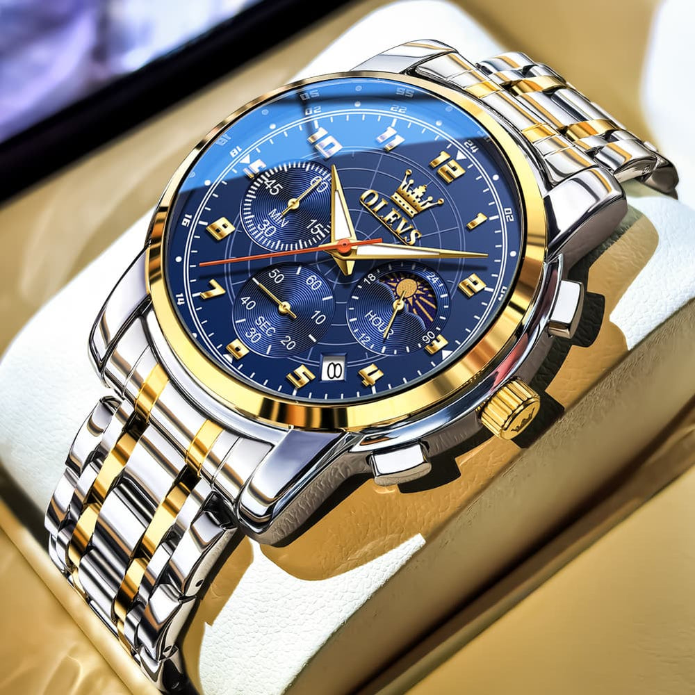 OLEVS 2983 Youthful Chronograph Quartz Watch for Men - Two Tone Blue Watch | Olevs Watch Store