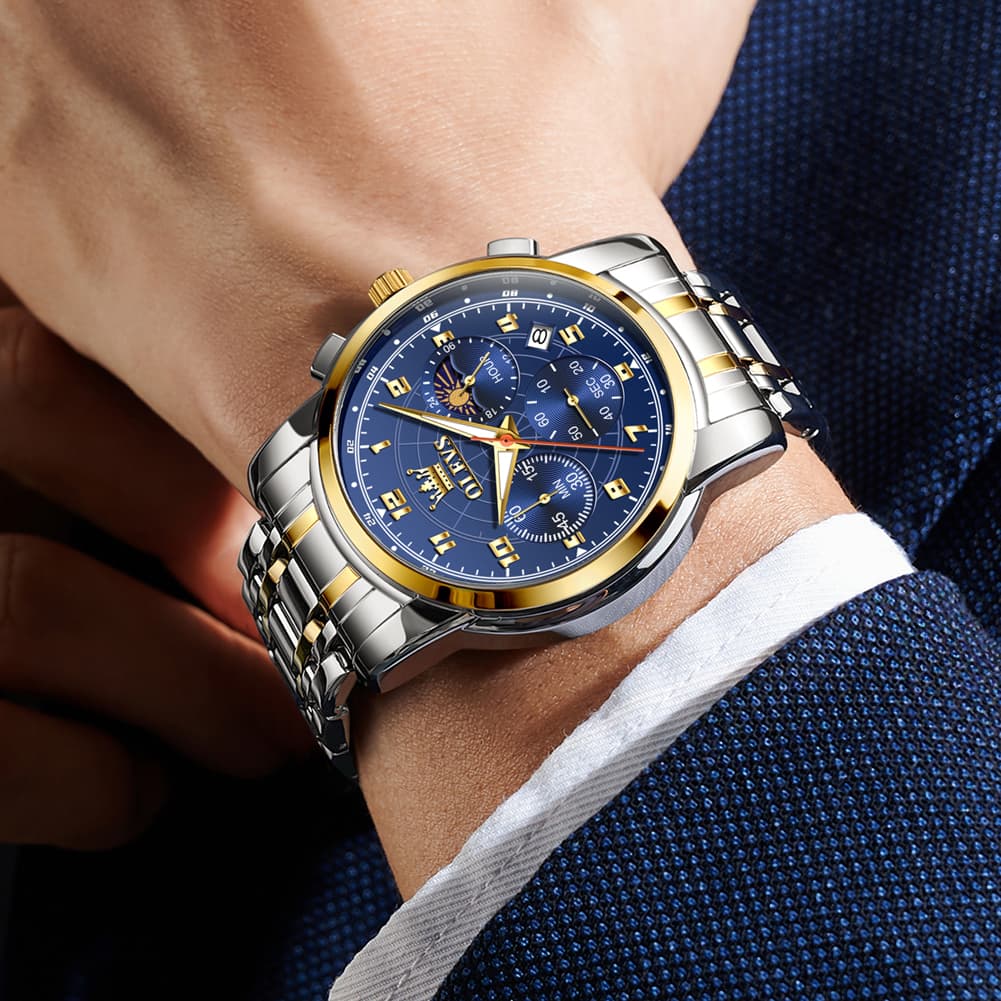OLEVS 2983 Youthful Chronograph Quartz Watch for Men - Two Tone Blue Watch | Olevs Watch Store