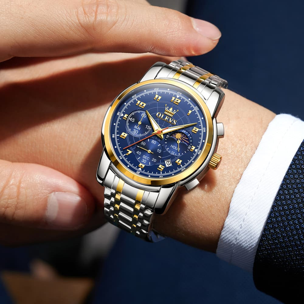 OLEVS 2983 Youthful Chronograph Quartz Watch for Men - Two Tone Blue Watch | Olevs Watch Store