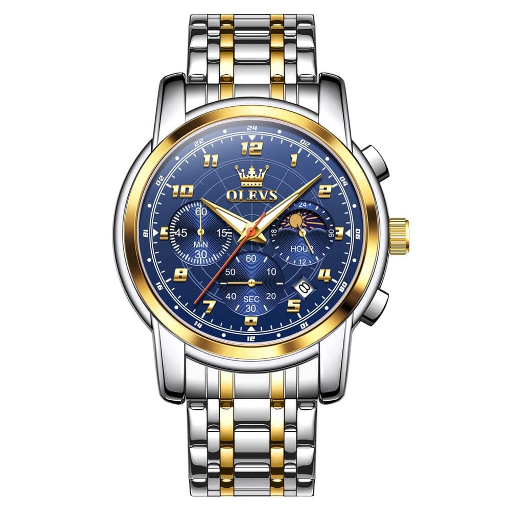 OLEVS 2983 Youthful Chronograph Quartz Watch for Men - Two Tone Blue Watch | Olevs Watch Store