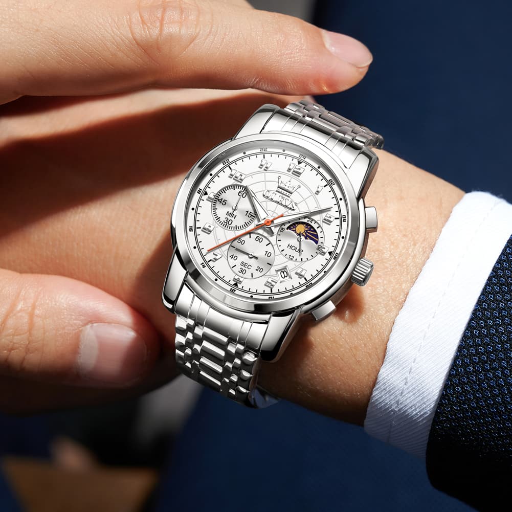 OLEVS 2983 Youthful Chronograph Quartz Watch for Men - Two Tone Blue Watch | Olevs Watch Store