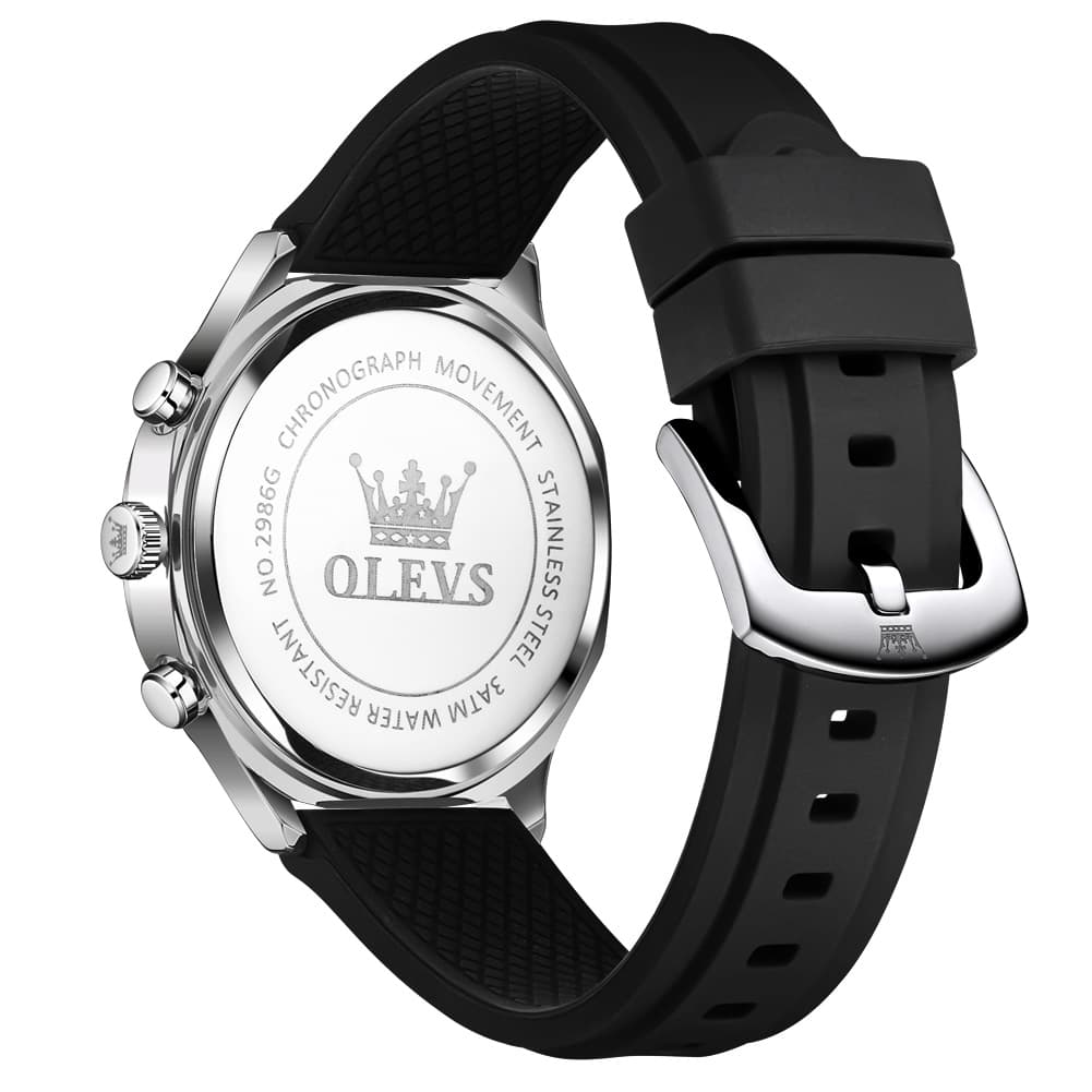OLEVS 2986 Silicone Moon Phase Chronograph Watch for Men - All Black Watch | Olevs Watch Store
