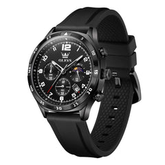 OLEVS 2986 Silicone Moon Phase Chronograph Watch for Men - All Black Watch | Olevs Watch Store