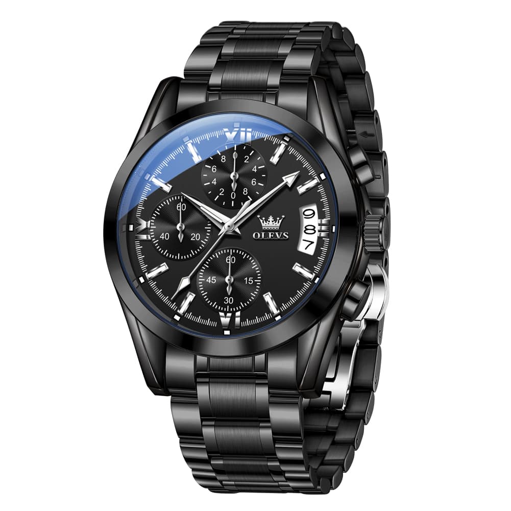 OLEVS 2987 Stainless Steel Chronograph Quartz Watch for Men - All Black Watch | Olevs Watch Store
