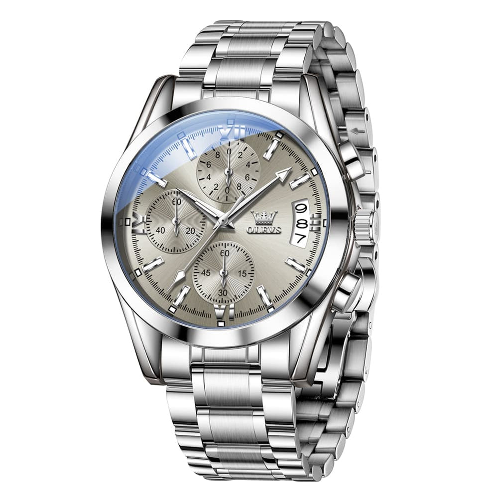 OLEVS 2987 Stainless Steel Chronograph Quartz Watch for Men - Silver Champagne Watch | Olevs Watch Store