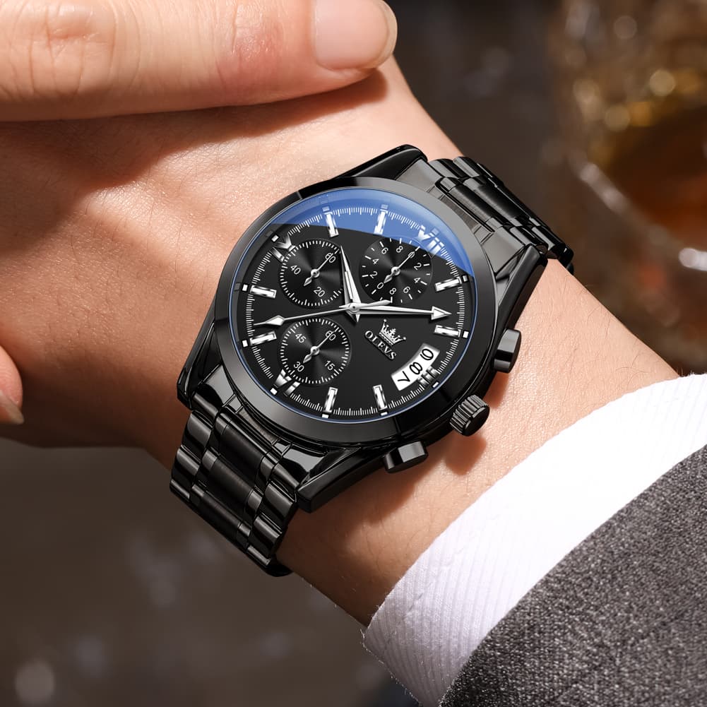 OLEVS 2987 Stainless Steel Chronograph Quartz Watch for Men - Silver Champagne Watch | Olevs Watch Store