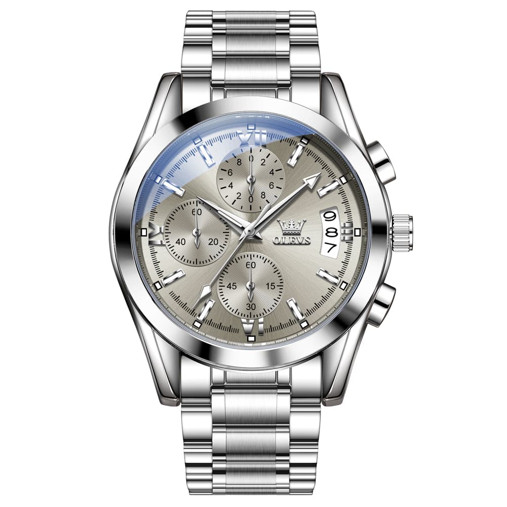 OLEVS 2987 Stainless Steel Chronograph Quartz Watch for Men - Silver Champagne Watch | Olevs Watch Store