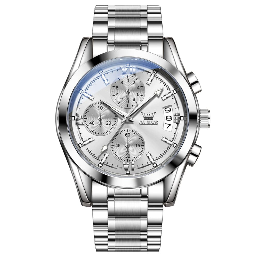 OLEVS 2987 Stainless Steel Chronograph Quartz Watch for Men - Silver Champagne Watch | Olevs Watch Store