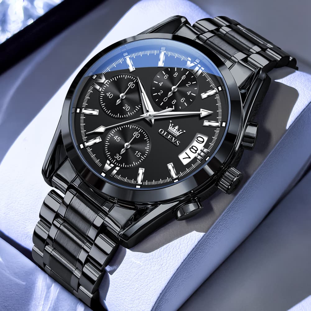 OLEVS 2987 Stainless Steel Chronograph Quartz Watch for Men - Silver Champagne Watch | Olevs Watch Store