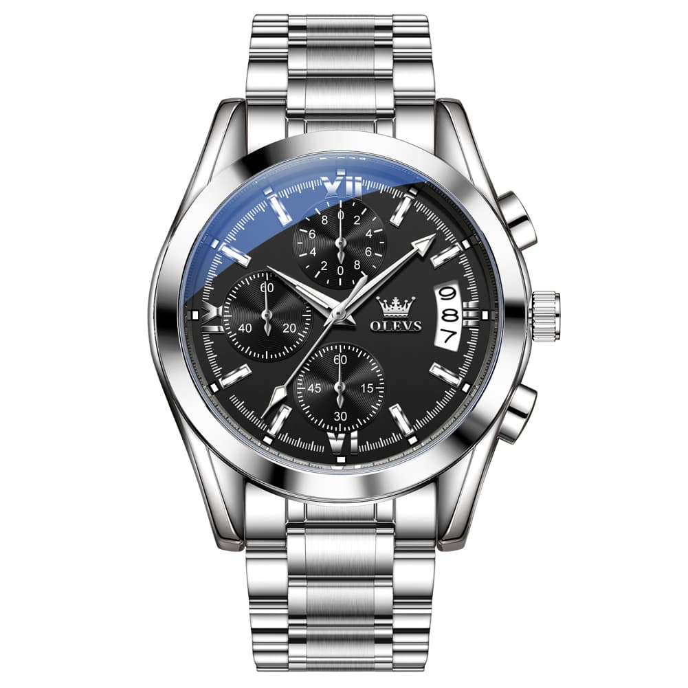 OLEVS 2987 Stainless Steel Chronograph Quartz Watch for Men - Silver Champagne Watch | Olevs Watch Store