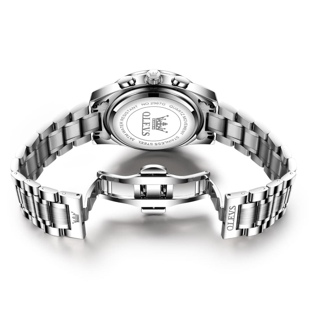 OLEVS 2987 Stainless Steel Chronograph Quartz Watch for Men - Silver Champagne Watch | Olevs Watch Store