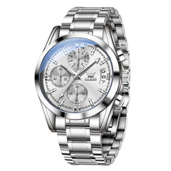 OLEVS 2987 Stainless Steel Chronograph Quartz Watch for Men - Silver White Watch | Olevs Watch Store