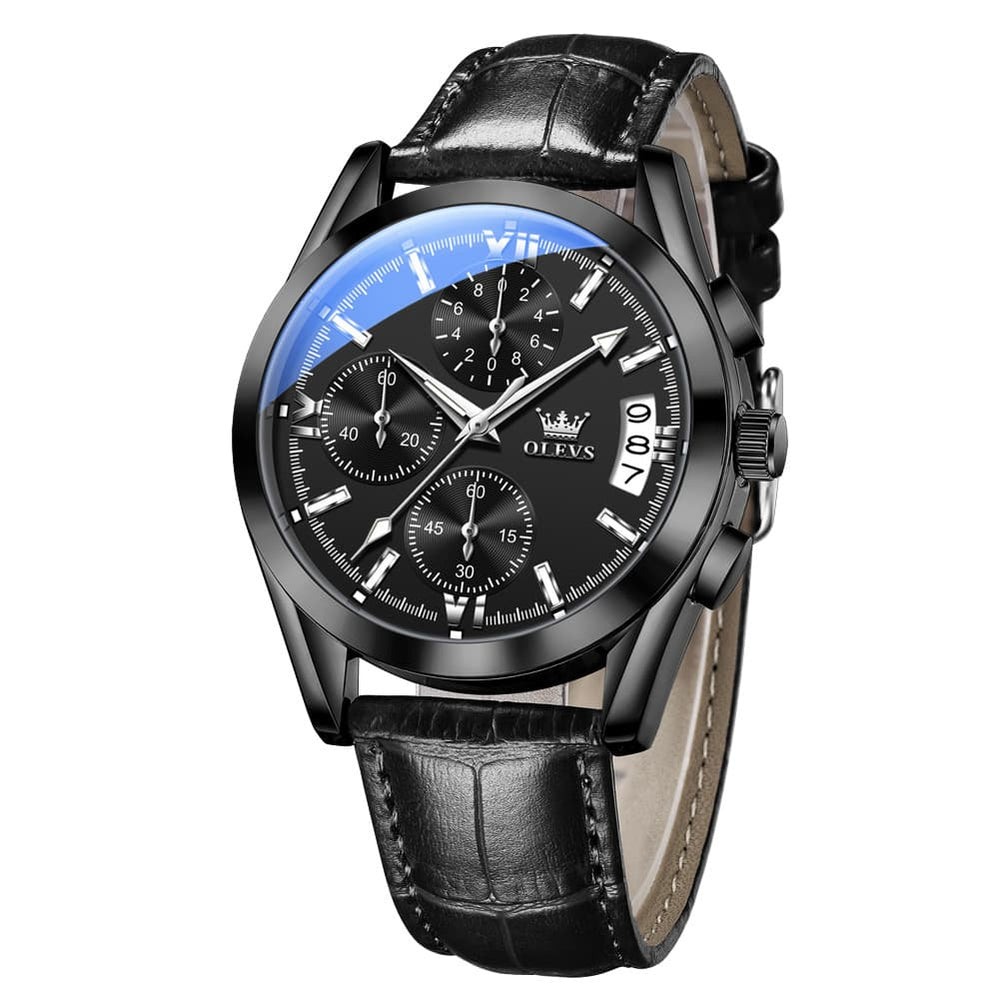 OLEVS 2987 Ultra-Light Leather Chronograph Quartz Watch for Men - Silver Grey Watch | Olevs Watch Store