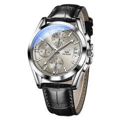 OLEVS 2987 Ultra-Light Leather Chronograph Quartz Watch for Men - Silver Grey Watch | Olevs Watch Store