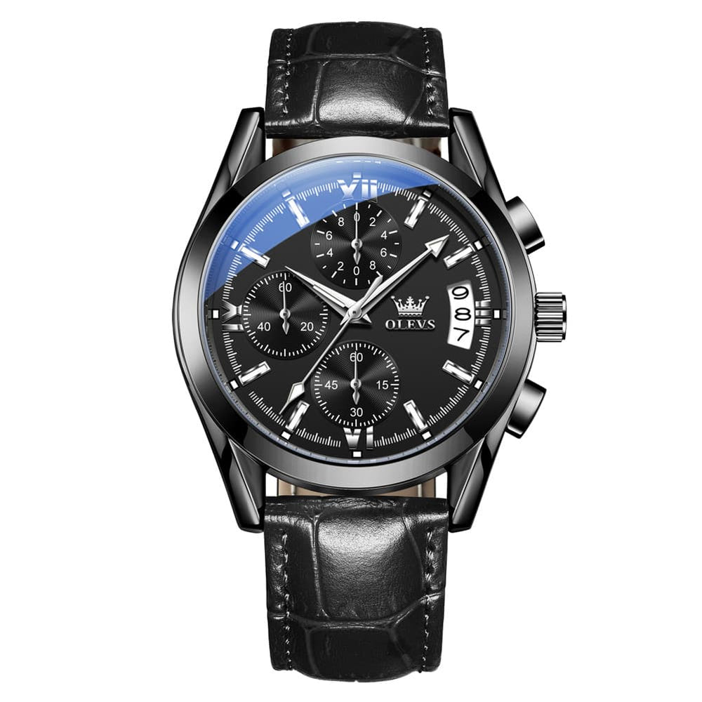 OLEVS 2987 Ultra-Light Leather Chronograph Quartz Watch for Men - Silver Grey Watch | Olevs Watch Store