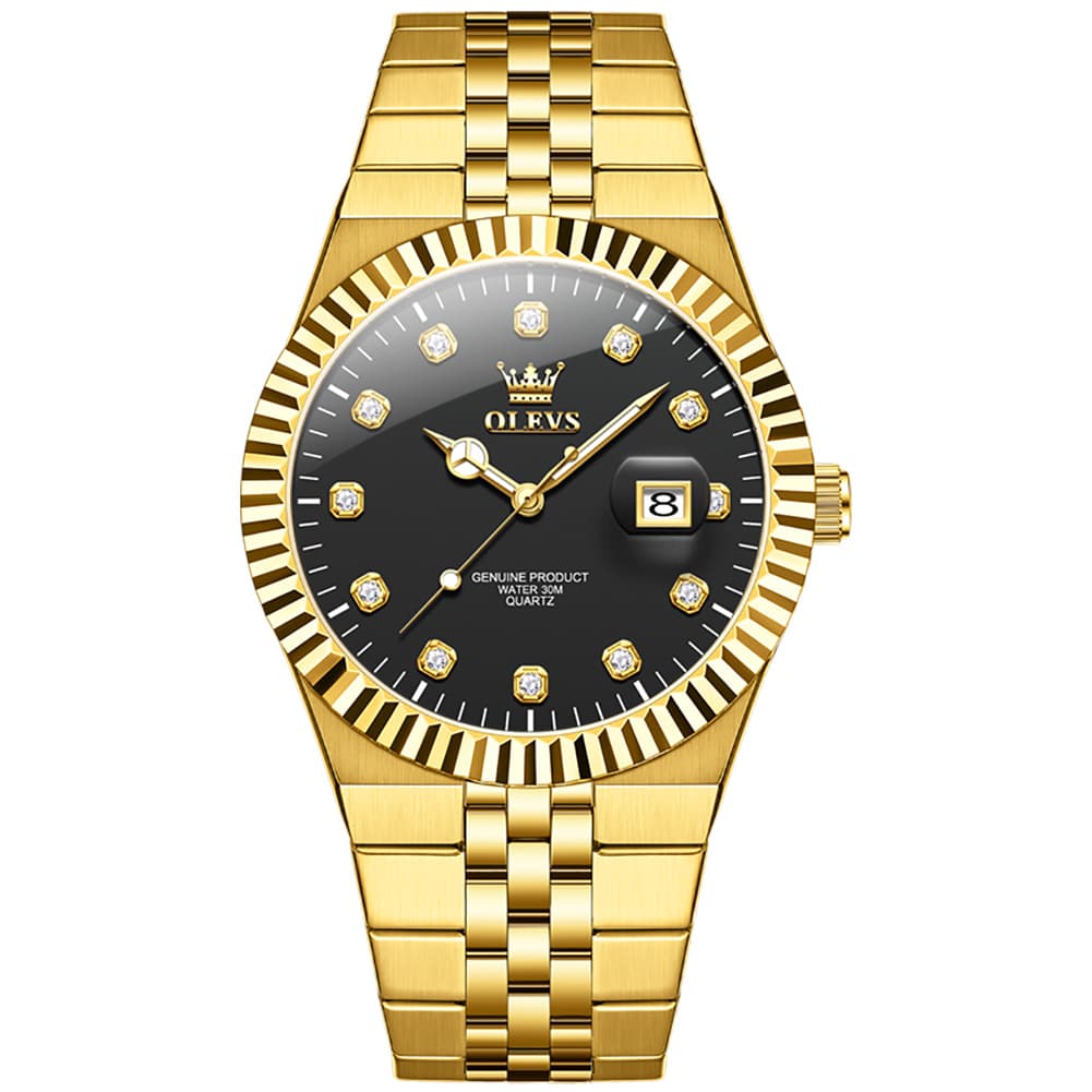 OLEVS 2989 Steel Luminous Dress Watch for Men - Gold Black Watch | Olevs Watch Store