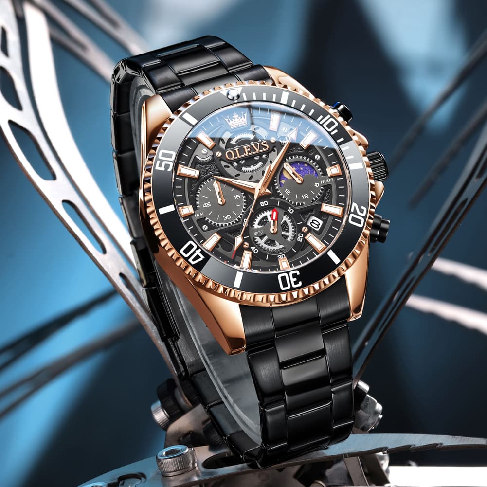 OLEVS 2990 Textured Steel Luminous Sport Watch for Men - All Black Watch | Olevs Watch Store