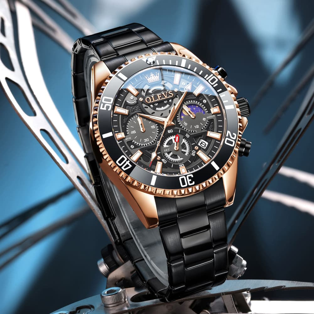 OLEVS 2990 Textured Steel Luminous Sport Watch for Men - All Black Watch | Olevs Watch Store