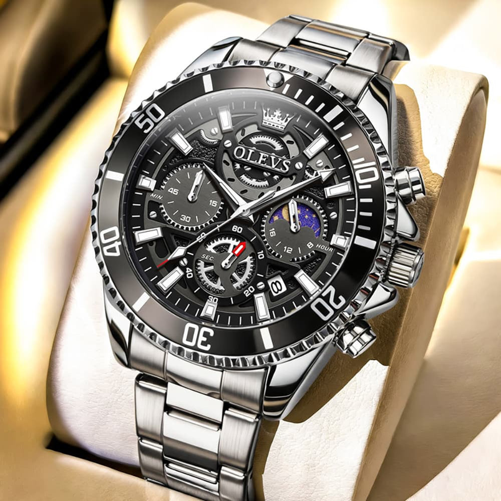 OLEVS 2990 Textured Steel Luminous Sport Watch for Men - All Black Watch | Olevs Watch Store