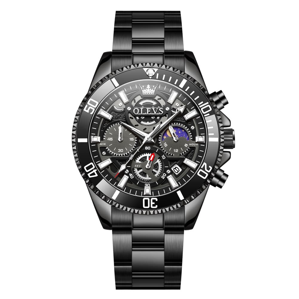 OLEVS 2990 Textured Steel Luminous Sport Watch for Men - All Black Watch | Olevs Watch Store