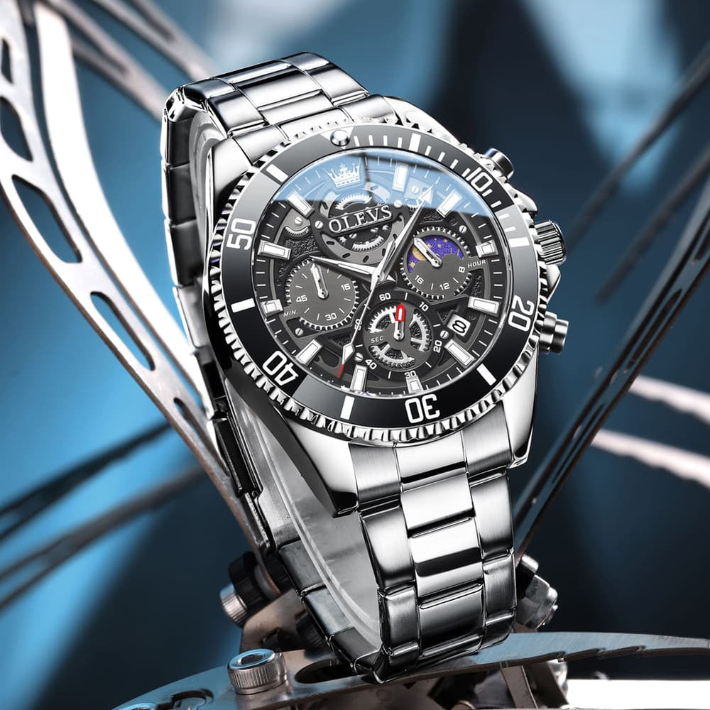 OLEVS 2990 Textured Steel Luminous Sport Watch for Men - All Black Watch | Olevs Watch Store