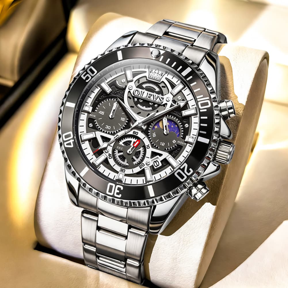 OLEVS 2990 Textured Steel Luminous Sport Watch for Men - All Black Watch | Olevs Watch Store