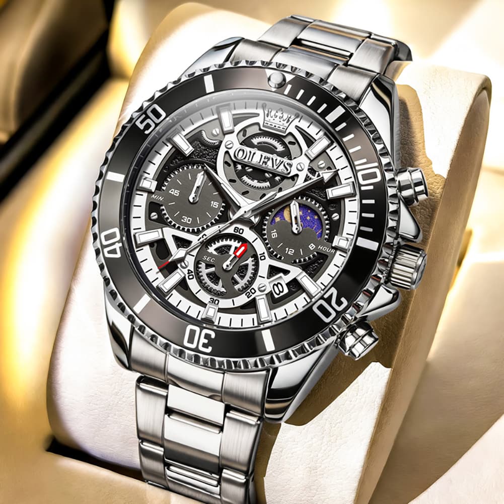 OLEVS 2990 Textured Steel Luminous Sport Watch for Men - All Black Watch | Olevs Watch Store