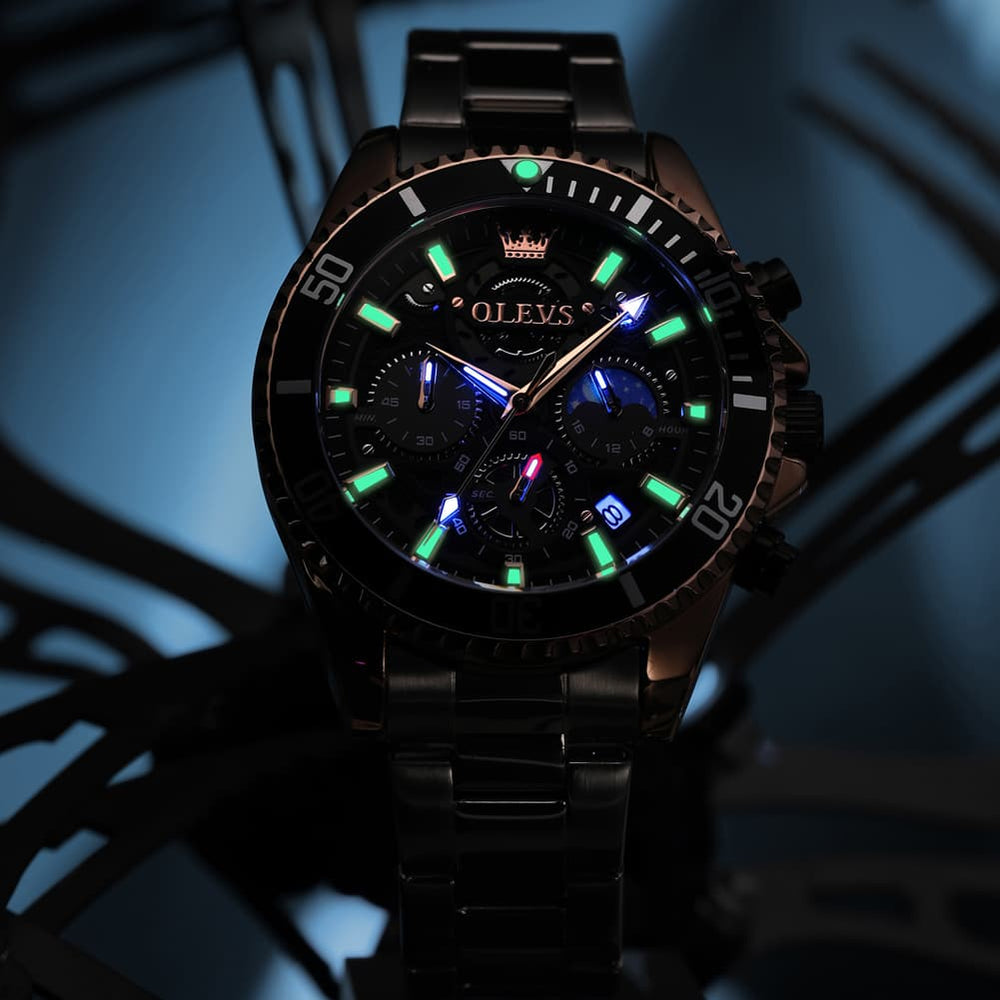 OLEVS 2990 Textured Steel Luminous Sport Watch for Men - All Black Watch | Olevs Watch Store
