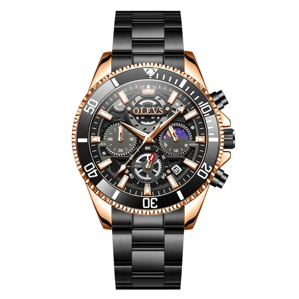 OLEVS 2990 Textured Steel Luminous Sport Watch for Men - Rose Gold Black Watch | Olevs Watch Store