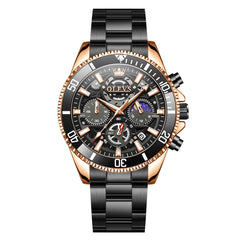 OLEVS 2990 Textured Steel Luminous Sport Watch for Men - Rose Gold Black Watch | Olevs Watch Store