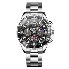 OLEVS 2990 Textured Steel Luminous Sport Watch for Men - Silver Black Watch | Olevs Watch Store