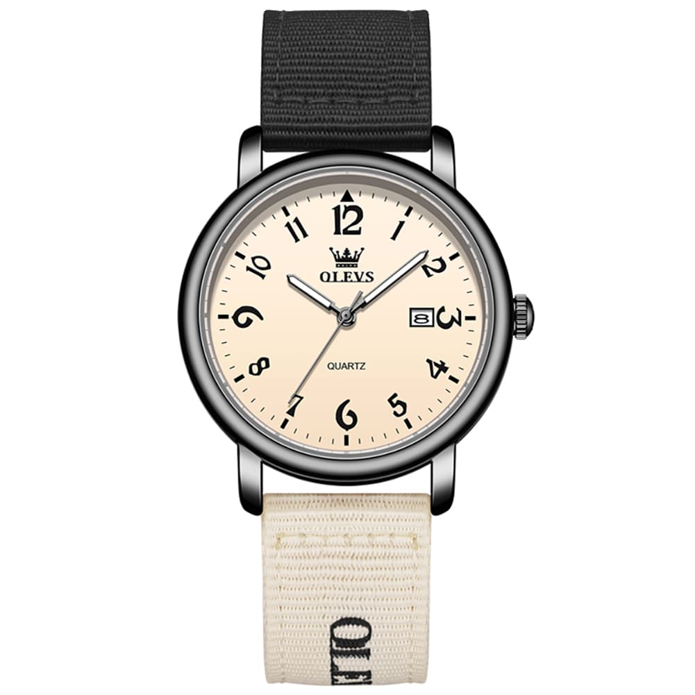 OLEVS 2991 Nylon Strap Casual Retro Quartz Watch for Men and Women - Black Watch | Olevs Watch Store
