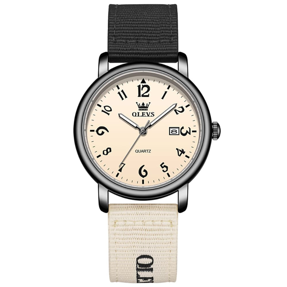OLEVS 2991 Nylon Strap Casual Retro Quartz Watch for Men and Women - Black Watch | Olevs Watch Store