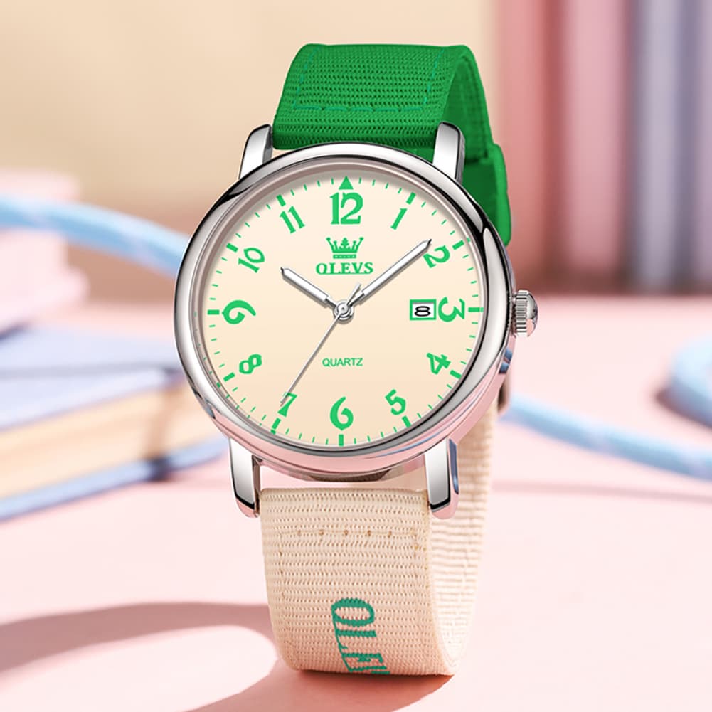 OLEVS 2991 Nylon Strap Casual Retro Quartz Watch for Men and Women - Green Watch | Olevs Watch Store
