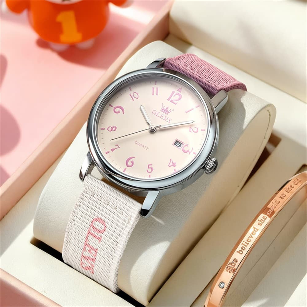 OLEVS 2991 Nylon Strap Casual Retro Quartz Watch for Men and Women - Green Watch | Olevs Watch Store