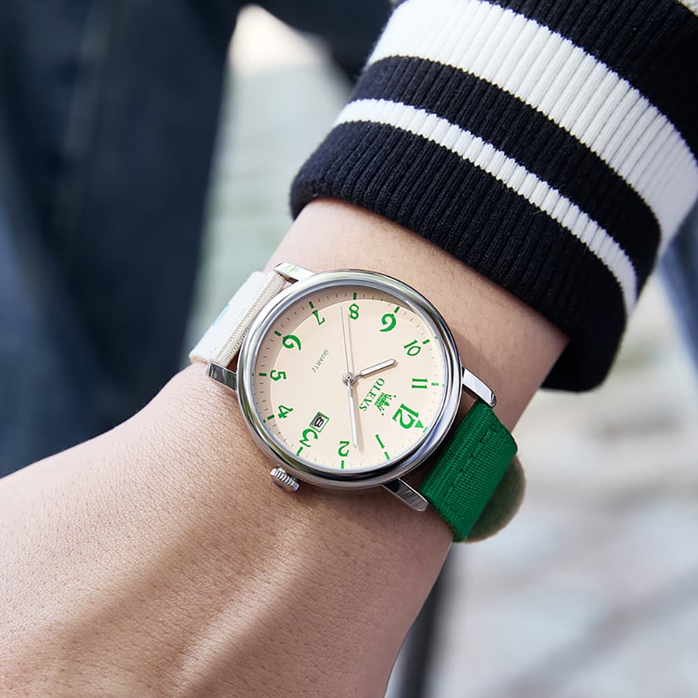 OLEVS 2991 Nylon Strap Casual Retro Quartz Watch for Men and Women - Green Watch | Olevs Watch Store