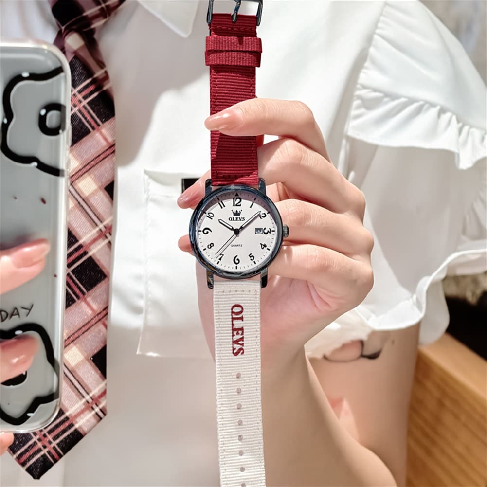 OLEVS 2991 Nylon Strap Casual Retro Quartz Watch for Men and Women - Green Watch | Olevs Watch Store