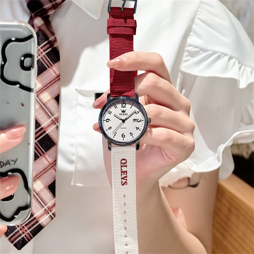OLEVS 2991 Nylon Strap Casual Retro Quartz Watch for Men and Women - Green Watch | Olevs Watch Store